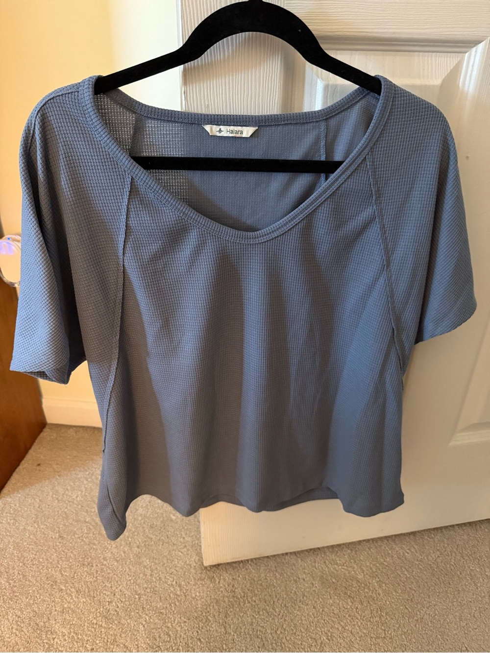 HALARA Relaxed Scoop Neck Short Sleeve Top in Slate Blue
